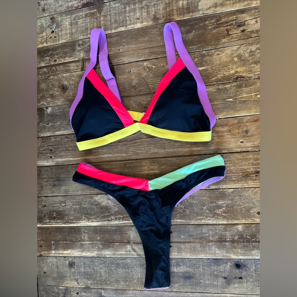 Neon Thong Bikini L Set Super Cute Coloring Perfect For Summer NWOT unbranded